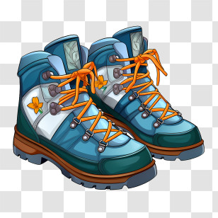 Boots - Blue Hiking Boots With Orange Laces Illustration Transparent PNG