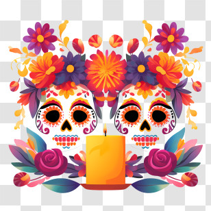 Candles
 - Day Of The Dead Skulls With Candle And Flowers Transparent PNG