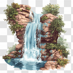 Waterfall - Beautiful Waterfall Cascading Over Rocky Landscape Transparent PNG