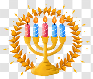 Hanukkah Menorah - Golden Menorah With Laurel Wreath Transparent PNG