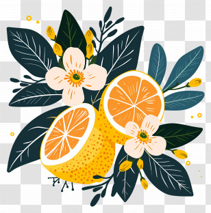 Lemons With Leaves - Oranges With Leaves And Flowers Transparent PNG