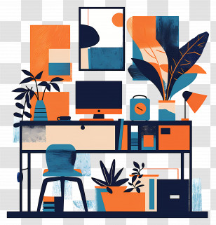 Office Desk - Modern Office Desk Setup Transparent PNG