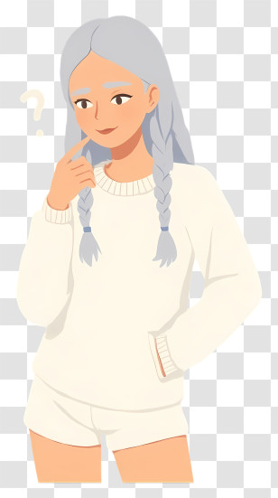 Woman In Doubt - Thoughtful Woman In White Outfit Transparent PNG