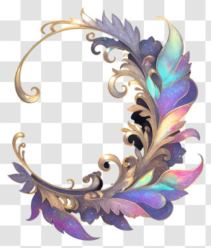Pearlescent Decorative Frame - Iridescent Ornamental Feather Flourish Transparent PNG
