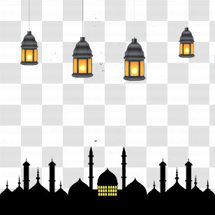 Eid Ul Adha - Hanging Lanterns And Silhouette Of Mosque For Eid Transparent PNG