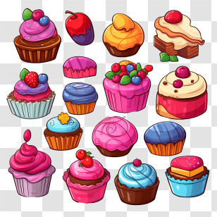 National Candy Day - Collection Of Colorful Frosted Cupcakes Transparent PNG