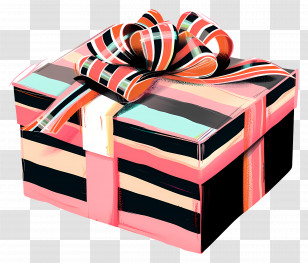 Gift Box - Colorful Gift Box With Striped Ribbon Transparent PNG