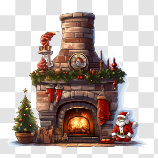 Christmas Fireplace - Cozy Christmas Fireplace With Santa Claus Transparent PNG