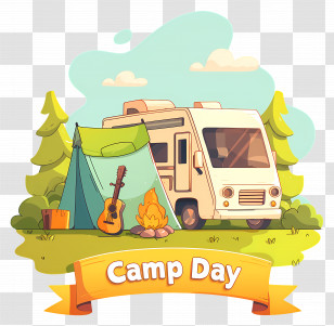 National Camp Day - Fun Camping Day Illustration With Tent And RV Transparent PNG