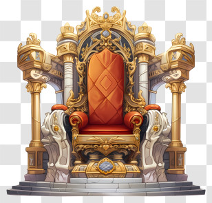 Throne - Ornate Golden Throne With Red Accents Transparent PNG