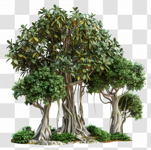 Banyan Jungle - Illustration Of A Banyan Tree Forest Transparent PNG
