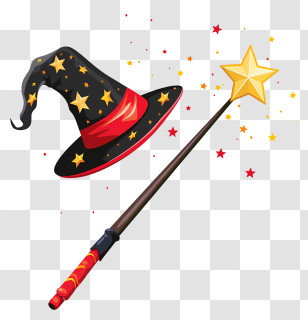 Magic Wand - Wizard Hat And Magic Wand Transparent PNG