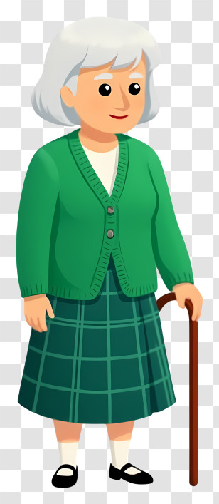 Old Woman With Stick - Elderly Woman With Cane In Green Cardigan Transparent PNG