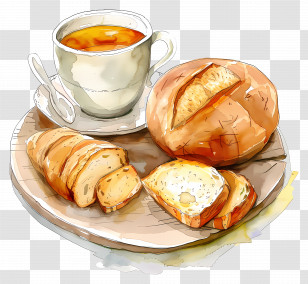 Tea And Bread - Bread And Tea On A Plate Transparent PNG