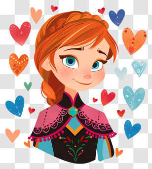 Frozen Anna Princess - Red-haired Girl With Hearts Transparent PNG