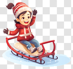Trendy Retro Style Kid Sleigh - Girl Sledding In Winter With Red Sled Transparent PNG