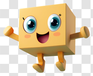 Cartoon Cardboard Box - Happy Yellow Cube Character Transparent PNG