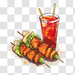 World Kebab Day
 - Grilled Chicken Skewers With Refreshing Drink Transparent PNG