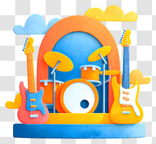 Colorful Concert Scene - Colorful Musical Instruments Set Transparent PNG