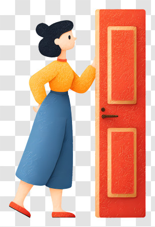 Girl Opening Door - Woman Knocking On Red Door Transparent PNG