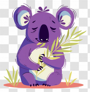 Cute Koala - Purple Koala Holding Eucalyptus Transparent PNG