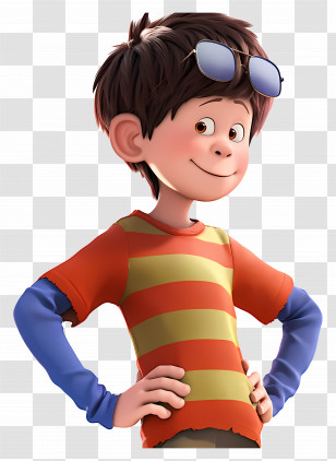 Lorax - Animated Boy In Striped Shirt With Sunglasses Transparent PNG