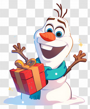 Frozen Olaf - Snowman With Gift Cartoon Illustration Transparent PNG