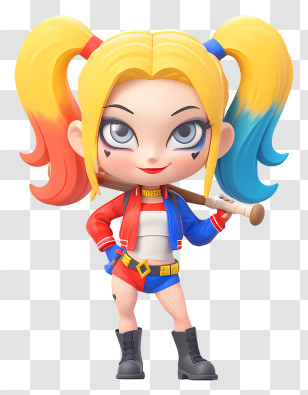 Chibi Harley Quinn - Cute Punk Pigtail Girl With Bat Transparent PNG