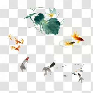 Chinese Painting Gongbi Ink Wash Watercolor - Floral Design - Pond Fish Transparent PNG
