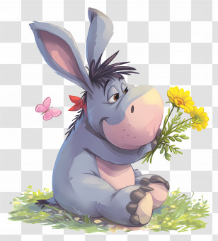 Eeyore - Adorable Cartoon Donkey Holding Flowers Transparent PNG