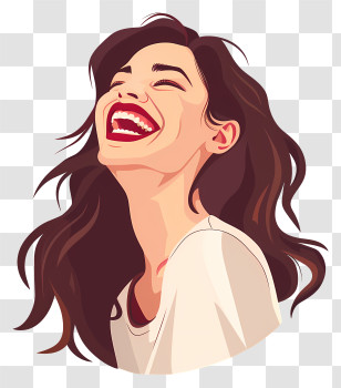 Laughing Woman - Laughing Woman Illustration With Long Hair Transparent PNG