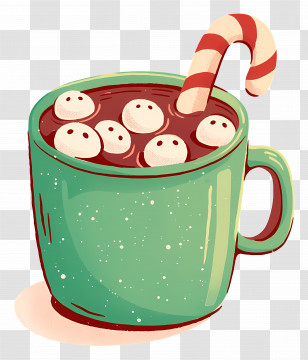 Hot Chocolate - Green Cup Of Hot Chocolate With Candy Cane Transparent PNG