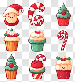 Cupcakes - Festive Christmas Cupcakes And Candy Canes Transparent PNG
