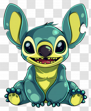 Stitch - Adorable Cartoon Creature Illustration With Blue Ears Transparent PNG