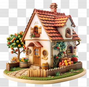 3d House - Storybook Cottage With Fruits And Garden Transparent PNG