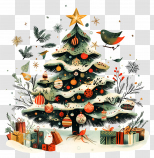 Xmas - Elegant Christmas Tree With Gifts Transparent PNG