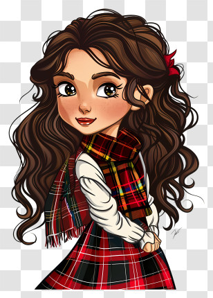 Tartan Day - Girl Wearing A Plaid Scarf Transparent PNG