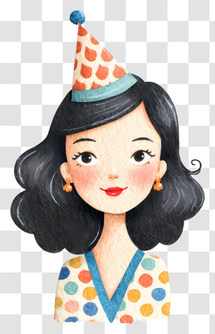 Woman Birthday Gift - Woman With Party Hat And Polka Dots Transparent PNG