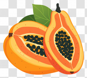 Papaya - Fresh Papaya Fruit Slice And Seeds Transparent PNG