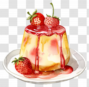 Pudding - Watercolor Strawberry Custard Dessert Transparent PNG