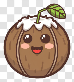 Cartoon Coconut - Smiling Coconut Cartoon With Leaf Transparent PNG