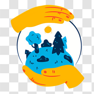 Sphere - Hands Holding An Illustrated Earth With Trees Transparent PNG