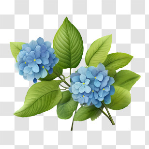 Hydrangea Flower - Blue Hydrangeas With Green Leaves Botanical Illustration Transparent PNG