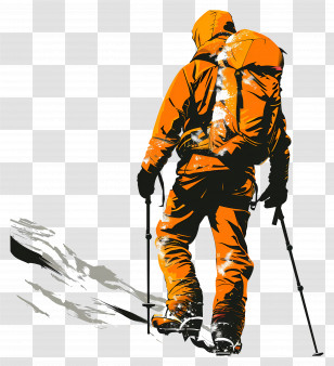 Alpinist - Orange Climber On A Snowy Mountain Transparent PNG