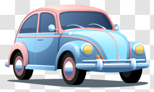 Pastel Cartoon Car - Whimsical Cartoon Vintage Car In Blue And Pink Transparent PNG