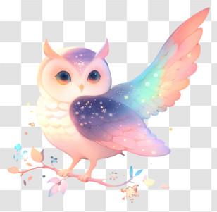 Pastel Dreamy Owl - Colorful Owl With Starry Wings Transparent PNG