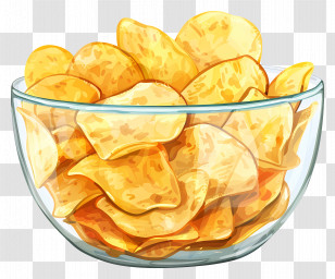 Bowl Of Potato Chips - Glass Bowl With Crispy Potato Chips Transparent PNG