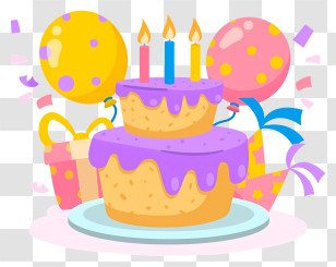 Birthday Cake - Birthday Cake With Candles And Balloons Transparent PNG
