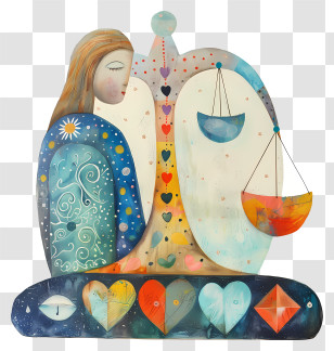 Abstract Libra - Abstract Woman With Balancing Scales And Hearts Transparent PNG