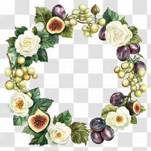Grape Wreath - Decorative Fruit And Flower Wreath Illustration Transparent PNG